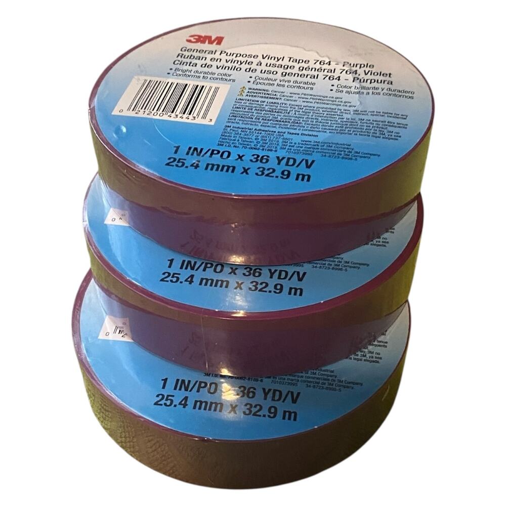Lot of 3 3M 764 Purple Vinyl Tape 1" x 36 Yd 5 mil General Purpose Floor Marking